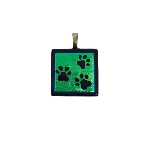 Green Etched Pendant-EP306 Paws
